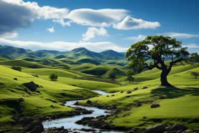 Windows background A green grassland, a forest in the distance. This photo shoul...
