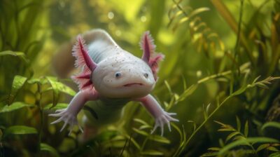 An exceptional photo capturing an axolotl in its natural aquatic habitat, as if ...