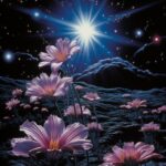 Epic flower collage, floating island, rectangular sky cutout, vibrant poster by ...