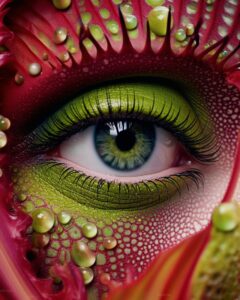 Woman orchid carnivorous plant hybrid colourful skin big eyes biomimicry biomime...