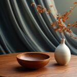 Desktop close - up, wood wooden round table for dining room furniture, in the st...