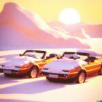 Сonvertible cars from 1980s beautifully covered by a snow in far north landscape...