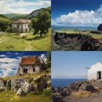 a house in the style of a caldera, wide area, photography, Gustave Courbet, --c ...