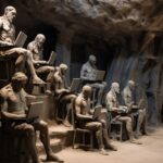 Crazy multiple objects/creatures prompts:1. Statues of PC hackers in big natural...