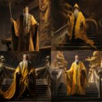 Chinese Dumbledore, in the style of Han Dynasty China; wearing the yellow dragon...