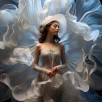 A woman is standing in front of a very large flower cover the whole body, in the...