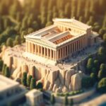 miniature,Super cute clay world,isometric view of Parthenon,cute clay freeze fra...