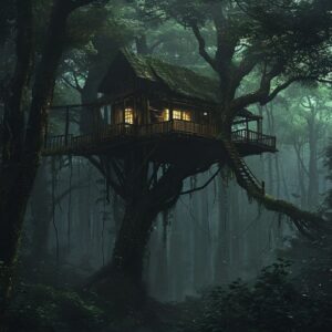 1-3Treehouse deep in the forest --v 6.04-5the treehouse, in the style of surreal...