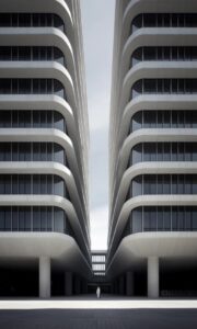 a huge building in paris with a large facade, in the style of experimental cinem...