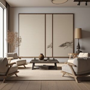 Japandi interior design, neutral large screens --v 5.2by ZbeleBrown#interior Pro...