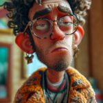 Jack Harlow the rapper , cartoon 3d character in the room, in the style of reali...