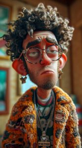 Jack Harlow the rapper , cartoon 3d character in the room, in the style of reali...