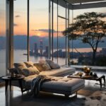 Imagine a room overlooking hongkong in a luxury penthouse with floor to ceiling ...