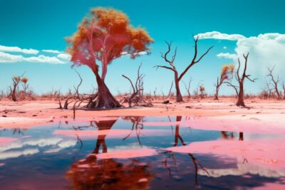 acid inverted colors melted desert landscape photograph, mediterranean vibrant c...