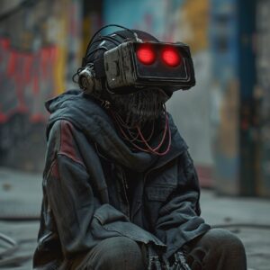 Добавил новый хэштег на тему антиутопии #dystopianA homeless cyborg wearing virt...