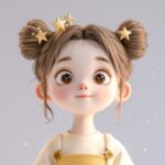a 24 years old girl with light brown hair wearing golden star hairpin,bun hair s...