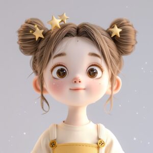 a 24 years old girl with light brown hair wearing golden star hairpin,bun hair s...