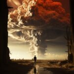 Double exposure, A scene depicting Oppenheimer in the desert of New Mexico, witn...