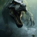 Cenote saurian hunted by "Turok the Dinosaur Hunter", rim lighting, cinematic li...