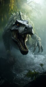Cenote saurian hunted by "Turok the Dinosaur Hunter", rim lighting, cinematic li...