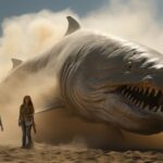 Do a dream, surrealism, the main body is a huge whale on the beach transparent g...