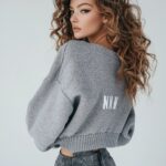 Шикарная текстура тканиone woman wearing grey cropped sweater with white "n atta...