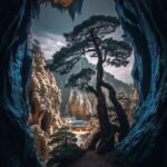 Landscapes with MidjourneyOne prompt - China, ancient citadel inside of cave bet...