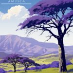 UpCountry, Maui, Hawaii. Jacaranda trees. Poster design, flat, bold, vector, min...