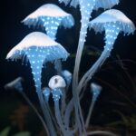 A beautiful and graceful alien carnivorous white furry flower with large black d...
