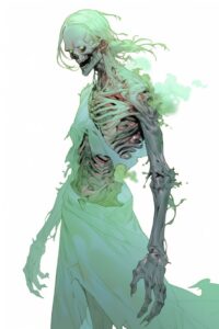 A zombie person with translucent green skin, elastic limbs, Basil Gogos --niji 5...