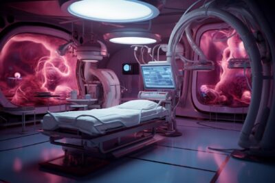 Robotic hospital, psychedelic, Cyberparadism, graffitti, fisheye, 3D modeling, H...