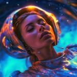 Narrative photography in surreal style, full length wide shot, beautiful retro f...