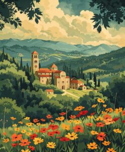 a a b c d e g o h poster for asheville North Carolina, in the style of storybook...