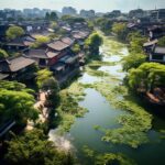 A pond in the central area of Suzhou, which is very clean and beautiful, china, ...