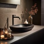 Hight angle view, extremely detailed close - up sink, a modern bathroom with mar...