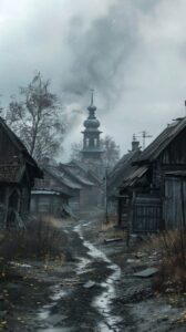 In the forsaken village, no wisps of smoke embrace the air,Only dilapidated hous...