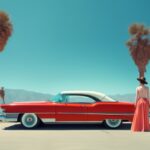 Modern photo using a creative perspective of a person standing next to an extrav...