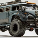 front-side shot of a remote-control 60s VW-Bus / muscle-car vehicle. Collaborati...