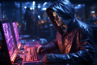 A hacker at a holographic interface. ultra realistic, ultra details, octane rend...