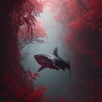 a shark swims in a red rainforest,fog,Tyndall,cinematic --ar 4:5 --v 6.0-a red h...