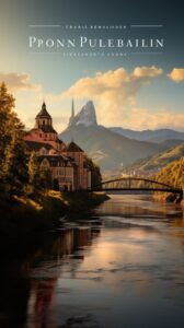 Switzerland mountain landscape nature photography from valley next to a large ri...
