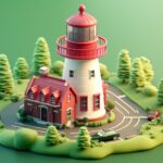 Tiny cute isometric red white lighthouse, soft smooth lighting, soft colors, 100...