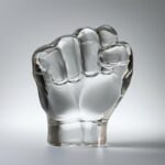 hand fist made of glass, simple shapes, shot on a light background --v 6.0by car...