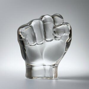 hand fist made of glass, simple shapes, shot on a light background --v 6.0by car...