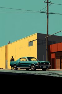 Car, car, car, mustang, movie, person, poster, car cover, person, in the style o...