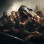 Photorealistic image capturing a high - adrenaline moment: a group of inebriated...