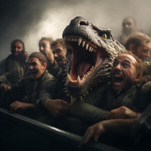 Photorealistic image capturing a high - adrenaline moment: a group of inebriated...