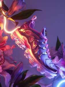 futuristic organic flowers, Nike Air vapormax shoes of design, digital shoes, co...