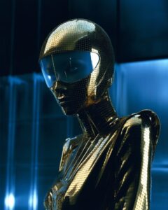 Givenchy print ad from the year 2077/ futuristic ghost model with alien DNA/ bag...