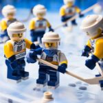 Wide shot photography of Lego Figurines playing Ice hockey, photo realistic, hig...